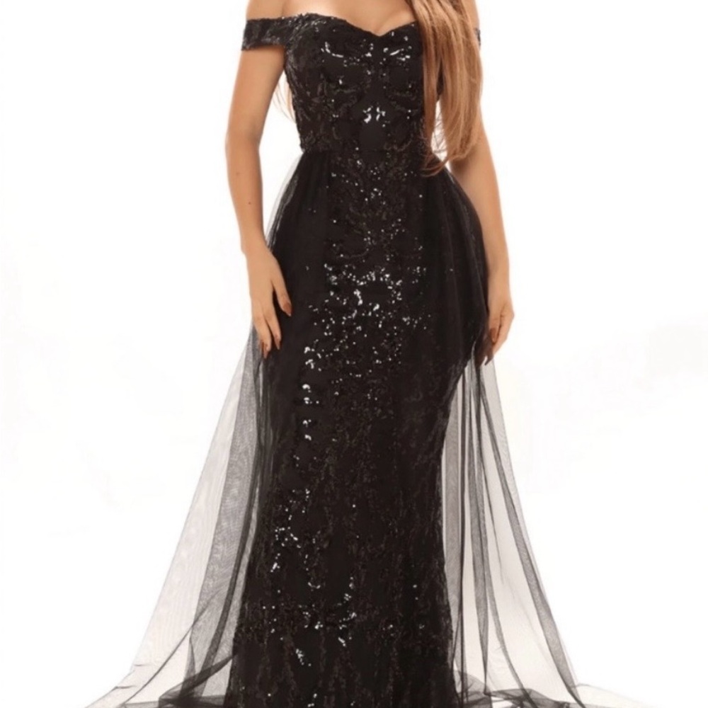 Fashion Nova Black Sequin Off-Shoulder Dress